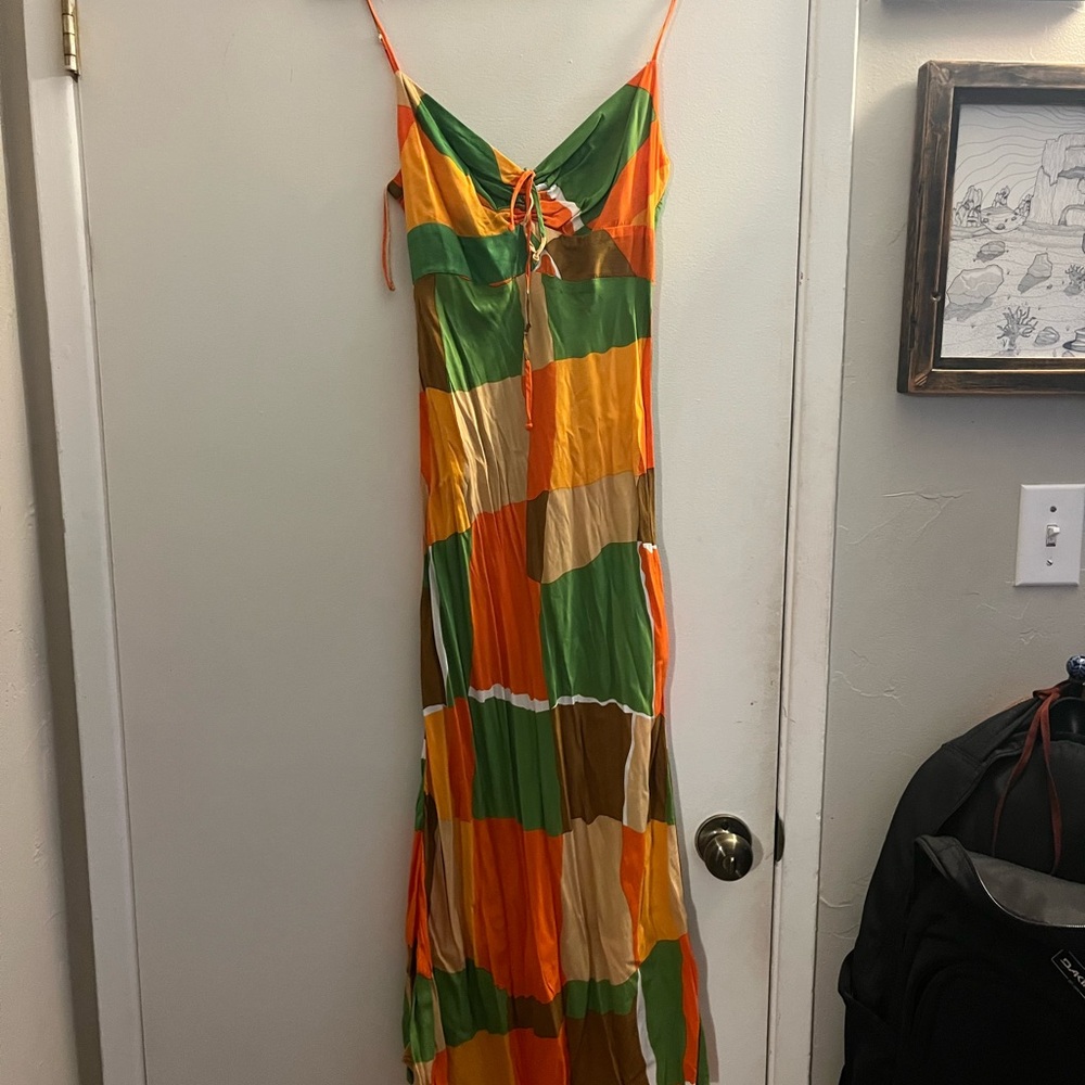 Faithfull the Brand Strappy Colorblock Maxi Dress in Green, Orange, Yellow